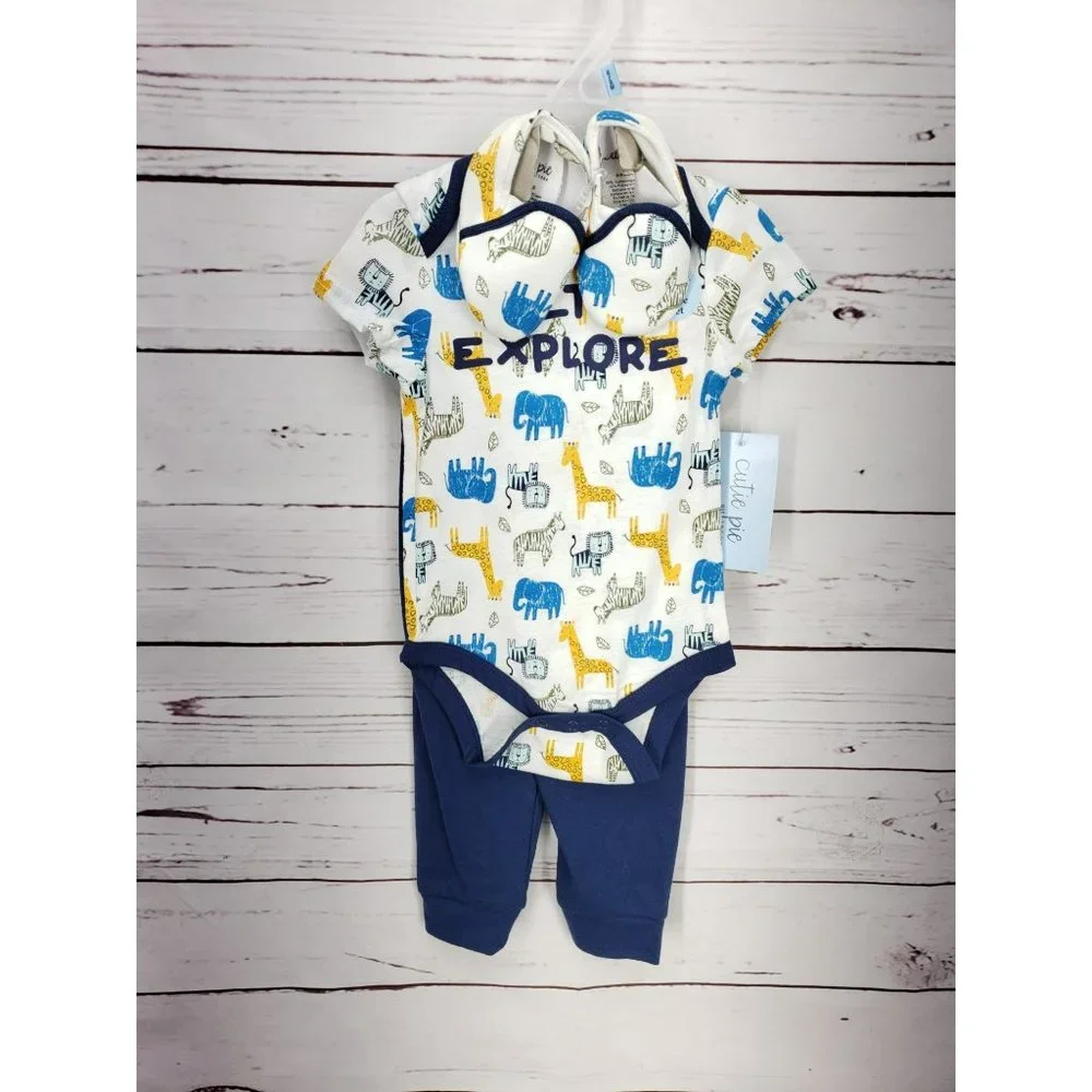 Cutie Pie 6-9 months Let's Explore Safari 3 piece boys‎ bodysuit set